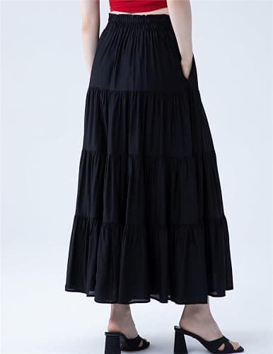 EASECOTT Flowy Skirt for Women High-Waisted A-line Maxi Long Skirts with Pockets thumbnail 5