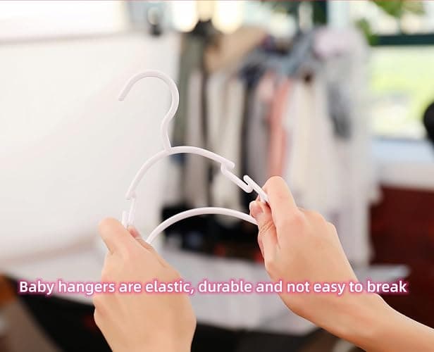 VIIBASE 100 Pack White Baby Nursery Closet Hangers, Non-Slip Laundry Infant Pant Hanger for Newborn Clothes Gift, Ultra-Thin Plastic Hanger for Girl Boy Toddler Kid thumbnail 4