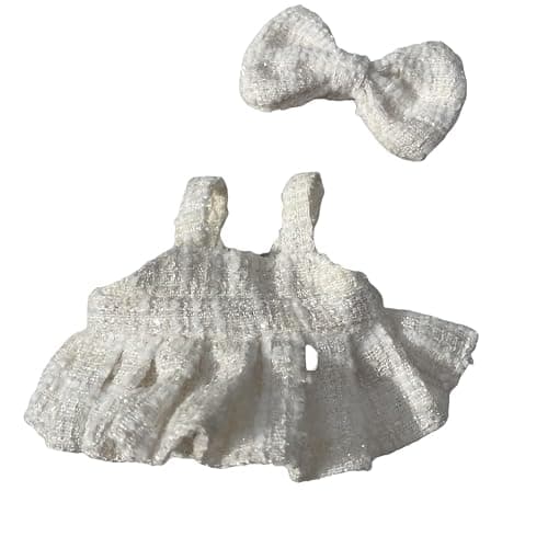 Clothes Made for Labubu 15cm & 17cm (No Doll Included) Fashion Doll Outfit Set Compatible with La bubu Accessories, Dress Up Skirt with hat and Headwear Bow (White) thumbnail 3