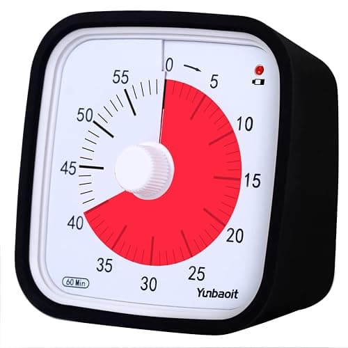 Visual Timer with Protective Case, Yunbaoit Upgraded 60-Minute Countdown Timer for Kids and Adults with Low Battery Remind, Silent Time Management Tool, No Ticking Optional Alert(Black) - Image 1