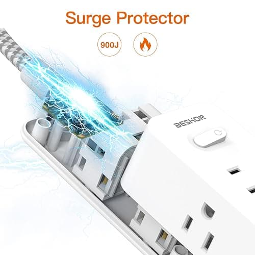 Power Strip Surge Protector, BESHON 5Ft Extension Cord, 6 Outlets with 3 USB Ports(1 USB C Outlet), 3-Side Outlet Extender, Wall Mount, Compact for Travel, Home, School, College Dorm Room and Office thumbnail 7