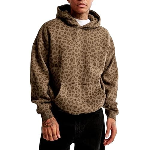 Men's Y2K Leopard Cheetah Print Hoodie - Oversized Vintage Streetwear Sweatshirt, Long Sleeve Pullover with Pockets - Image 1