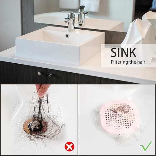 2 Pack Drain Hair Catcher Silicone Drain Protector Bathroom Accessories Hair Stopper Drain Cover for Shower Kitchen Bathroom Tub Pink - Pink thumbnail 8