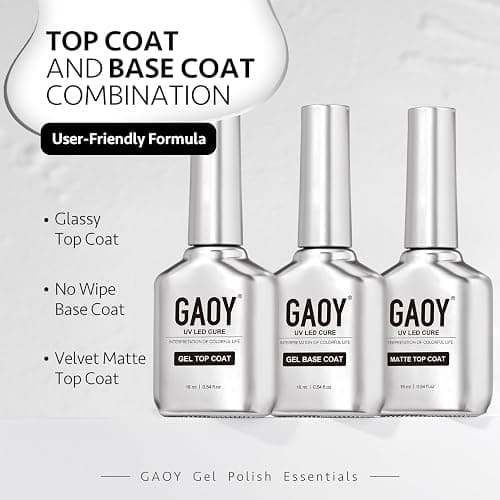 GAOY Gel Top Coat, Matte Top and Base Coat Set, 3 Pcs 16ml Glossy Matte No Wipe Combination for UV Light Cure Gel Nail Polish thumbnail 6
