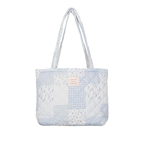 Floral Quilted Cotton Shoulder Bag for Women Daily Use Medium Size Handbag Large Capacity Thickened Design Tote - Image 1
