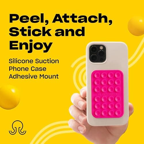 OCTOBUDDY || Silicone Suction Phone Case Adhesive Mount || Compatible with iPhone and Android, Anti-Slip Hands-Free Mobile Accessory Holder for Selfies and Videos (Hot Pink) thumbnail 2