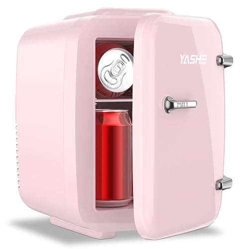YASHE Mini Kühlschrank, 4 Liter Mini-Kühlschränke für Kosmetik, Getränke, 220V AC/ 12V DC Thermoelektrische Kühlung und Erwärmung, Kleiner Kühlschrank für Schlafzimmer, Büro, Wohnheim, Auto (Rosa) - Image 1