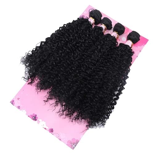 FRELYN Kinky Curly Hair Bundles Synthetic Hair Weave Bundles 18 18 20 20 Inches 4 Pieces/Pack Black Color Quick Weave Sew in Extension Very Soft thumbnail 6