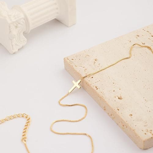 Rotnso Cross Necklace for Women 14K Gold Silver Plated Dainty Small Cross Pendant Choker Simple Trendy Cute Cross Charm Chain Necklace Easter Basket Stuffers Baptism Religious Faith Jewelry Gift thumbnail 4