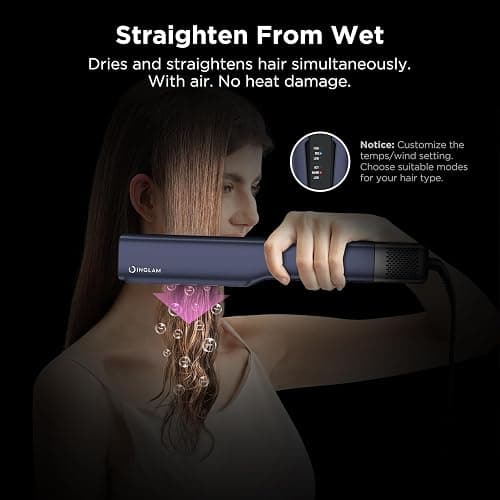 IG INGLAM Air Straightener, Style from Wet Hair, 2.2" Hair Dryer Straightener, 200M Negative Ionic, One-Step Air Straight for Medium and Long Length(14"-30"), Prussian Blue thumbnail 2