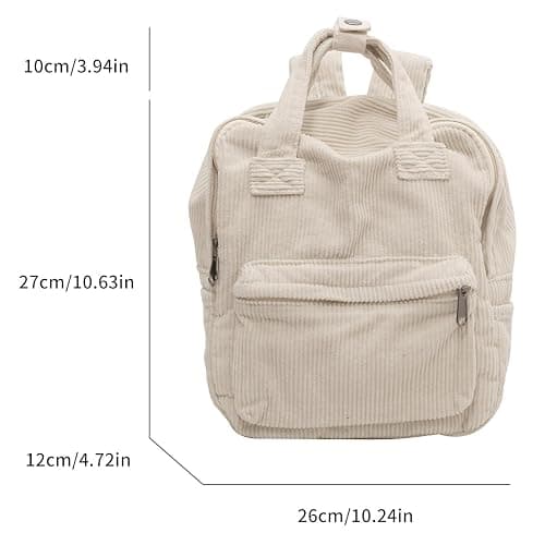 Makukke Small Corduroy Backpack Purse for Women - Vintage Mini Fashion Casual Aesthetic Backpack, Beige thumbnail 3