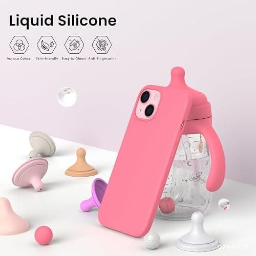 ORNARTO Compatible with iPhone 15 Case, Slim Liquid Silicone 3 Layers Full Covered Soft Gel Rubber Phone Case Protective Cover with Microfiber Lining 6.1 Inch-Sweetie Pink thumbnail 3