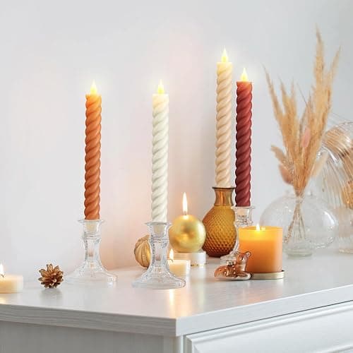 Baquler 6 Pcs Fall Flameless Taper Candle Twisted LED 9.65 Inch Fall Taper Candles Battery Operated Twisted Candlesticks for Thanksgiving Harvest Wedding Birthday Home Party Dinner Fireplace Decor thumbnail 5