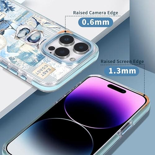 TnXee Cases for iPhone 15 Pro,Compatible with MagSafe,Classic Clear Shockproof Protection Magnetic Phone Case - Seashell Ocean Blue Retro Collage thumbnail 4