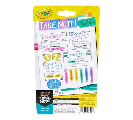 Crayola Take Note Erasable Highlighters (6ct), Assorted No Bleed Highlighters, Chisel Tip Marker Set, For Organizing & Coloring, Gifts thumbnail 6