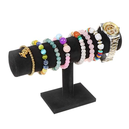TENINYU Hovering T-Bar Bracelet Necklace Earring Bangle Pendants Anklet Tower Watch Key Jewelry Display Stand Home Organization for Women & Men (Black Velvet) - Image 1