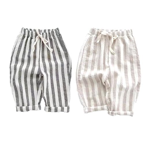 Ashmyova Classic Casual Pants for Boys Thin Cotton Stripe Elastics Waist Spring Summer Trousers Toddler Long Pants 2Pcs thumbnail 4