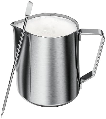 Maestri House Milk Frothing Pitcher, 12oz Espresso Steaming Pitcher Milk Frother Cup, Milk Coffee Cappuccino Latte Art, 304 Stainless Steel Jug Cup with Decorating Art Pen - Image 1
