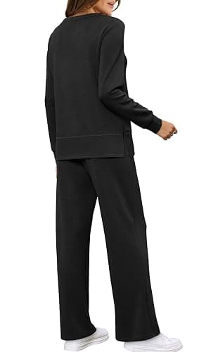 WIHOLL Women's 2 Piece Lounge Sets Sweatshirt Casual Travel Outfits Fashion Wide Leg Tracksuit Cozy Sweatsuits thumbnail 4
