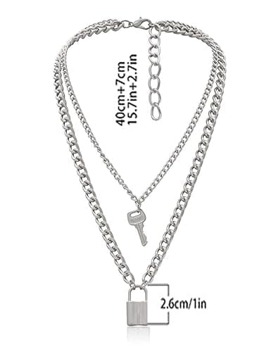 Tanyoyo Lock Key Pendant Necklace Statement Long Chain Punk Multilayer Choker Necklace for Women Men thumbnail 6