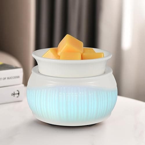 Ceramic Wax Melt Warmer for Scented Wax Warmer with 7 Colors LED Ambiance Light 3-in-1 Electric Fragrance Candle Burner for Home Office Deco Birthday Gifts for Women Girl Mom Daughter(White-02) thumbnail 8