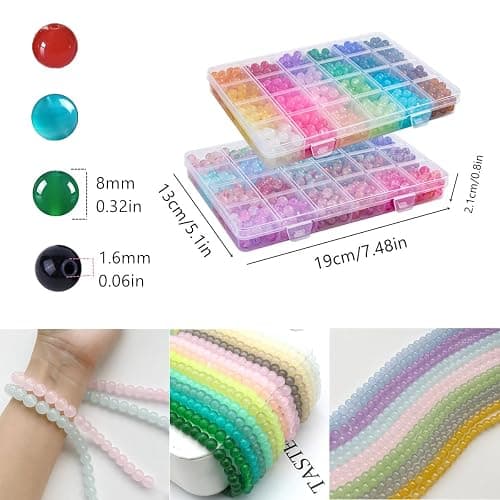 【2 Pack】 More Than 1300PCS Round Glass Beads for Jewelry Making,48 Colors 8mm Crystal Beads for Bracelets Jewelry Making and DIY Crafts, 2 Box Round Beads Suitable for Beginners. (Solid+Printing) thumbnail 3