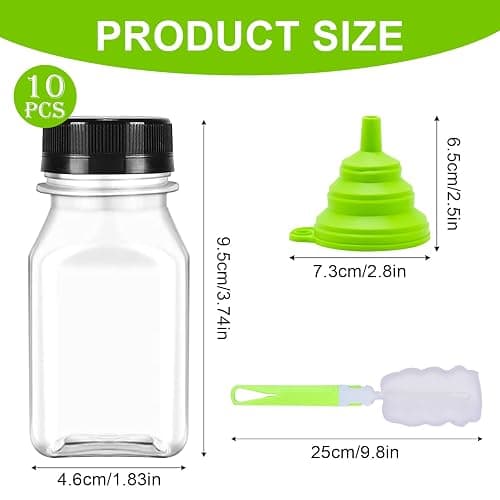 FORYNXHWIN 10pcs 4oz/120ml Plastic Juice Bottles - Reusable Clear Mini Shot Bottles with Lids, Labels, Funnel & Brush, Leak-proof Bulk Beverage Drink Containers for Juicing & Smoothies thumbnail 3