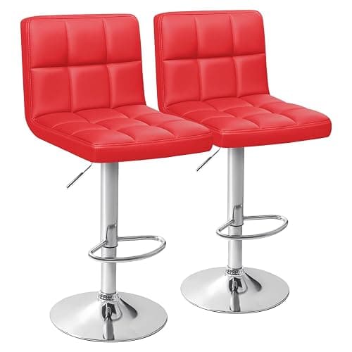 Homall Bar Stools Modern PU Leather Adjustable Swivel Barstools, Armless Hydraulic Kitchen Counter Bar Stool Extra Height Square Island Barstool with Back Set of 2 (Leather, Red) - Image 1