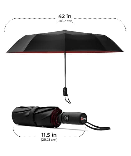 Windproof Travel Umbrella - Compact & Withstands Winds up to 100MPH, Strongest Premium Auto Folding Umbrella for Rain and Sun - Durable, Light & Portable for Women & Men, Fits Backpack & Cars thumbnail 9