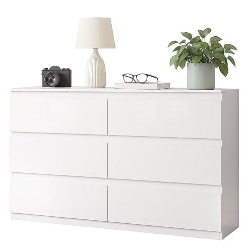 Dresser for Bedroom with 6 Wide Drawer, White Wood Dresser, Modern Chest of Drawers for Clothes Storage, Multi-Functional Storage Organizer for Bedroom, Living Room & Entryway(47" W x15.4 Dx32.3 H) thumbnail 7