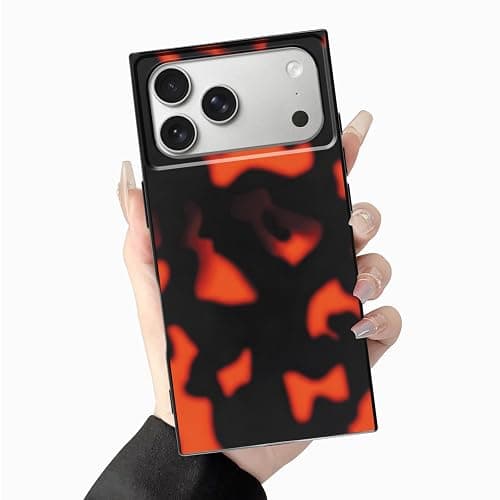 Cinysnt for iPhone 17 Pro Max Case, Vintage Square Cool Girl Leopard Print Brown Amber Aesthetic Full Camera Protective Cover, Trendy Slim Tortoise Shell Case for Girls Women - Retro Red Brown - Image 1
