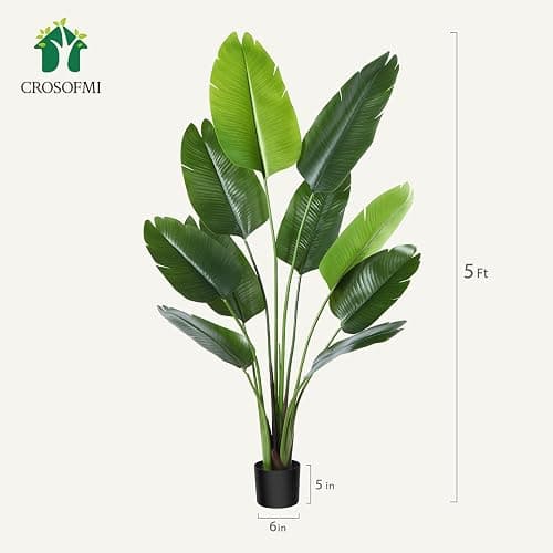 CROSOFMI Künstliche Paradiesvogel Pflanze 150cm künstliche Tropische Palme mit 10 Blättern perfekte künstliche Pflanzen im Topf für drinnen und draußen Haus Büro Garten Moderne Dekoration（1 Pack） thumbnail 2