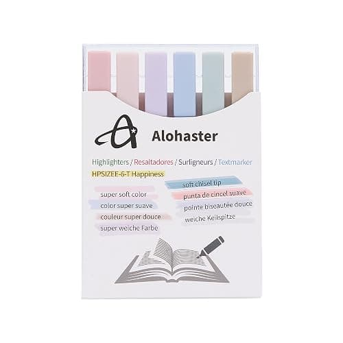 Alohaster HPSIZEE Aesthetic Cute Highlighters Mild Assorted Colors With Soft Chisel Tip, No Bleed Dry Fast Easy to Hold, for Journal Bible Planner Notes School Office Supplies, 6 Pack - Happiness thumbnail 3
