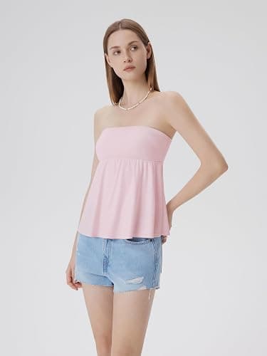 SUUKSESS Women Peplum Tube Tops with Built in Bra Summer Cute Sleeveless Strapless Babydoll Tank Top thumbnail 7