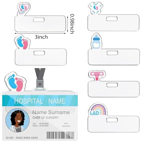 Sherr 6 Pcs Labor and Delivery Nurse ID Badge Topper Horizontal Cute Badge Toppers with Baby Feet Baby Bottle for Nurses Doctors Accessories Radiology Gift thumbnail 3