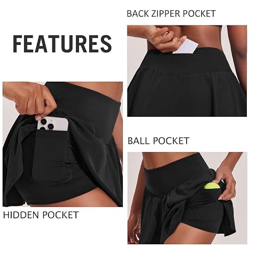 PINSPARK Womens Pleated Tennis Skirt Double Ruffle Golf Skort Tummy Control Athletic Skirts with 3 Pockets Workout Pickleball thumbnail 4