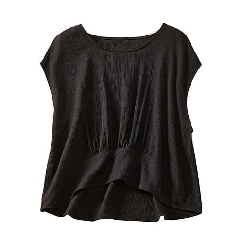 Ctreela Women's Cotton Linen Ruffle Tunic Tops Retro Hide Belly Babydoll T-Shirt Loose Fit Summer Attire for Curvy Women - Image 1