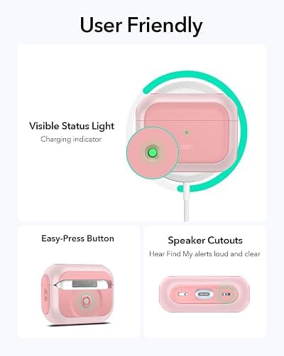 ESR for AirPods Pro 2 Case, Compatible with Airpods Pro Case 2nd / 1st Generation (2023/2022/2019), Compatible with MagSafe, Full Drop Protection Cover with Lanyard, Pink thumbnail 9