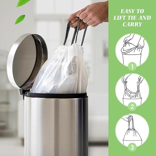 1.3 Gallon 100 Counts (fit 1.3-1.5 Gal) Mini Drawstring Trash Bags Garbage Bags by RayPard, 4-5L Small Plastic Trash Can Liner fit 1,1.2-1.5 Gal Waste Basket for Home Office Kitchen Bathroom, White thumbnail 5
