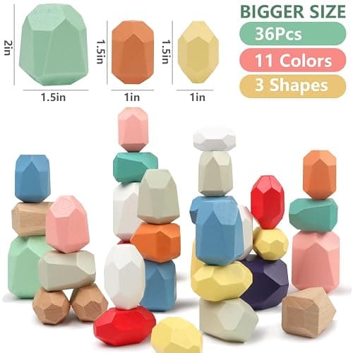 FUNNYB&G 36 PCS Stacking Rocks Montessori Toys for 3+ Year Old Girls Boys Wooden Building Blocks Balancing Stones for Kids Preschool Educational Sensory Toys for Toddlers Easter Birthday Gifts thumbnail 2