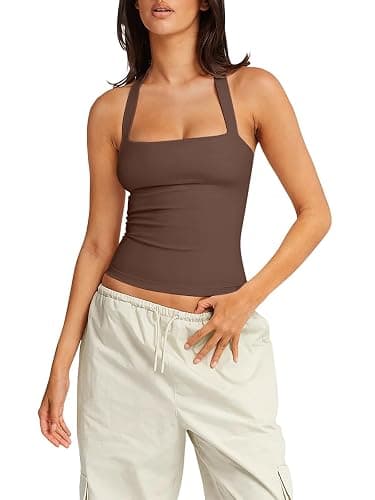 LASLULU Womens Sexy Halter Sports Bra Workout Tops Wirefree Sleeveless Gym Yoga Tank Tops Y2k Casual Crop thumbnail 5