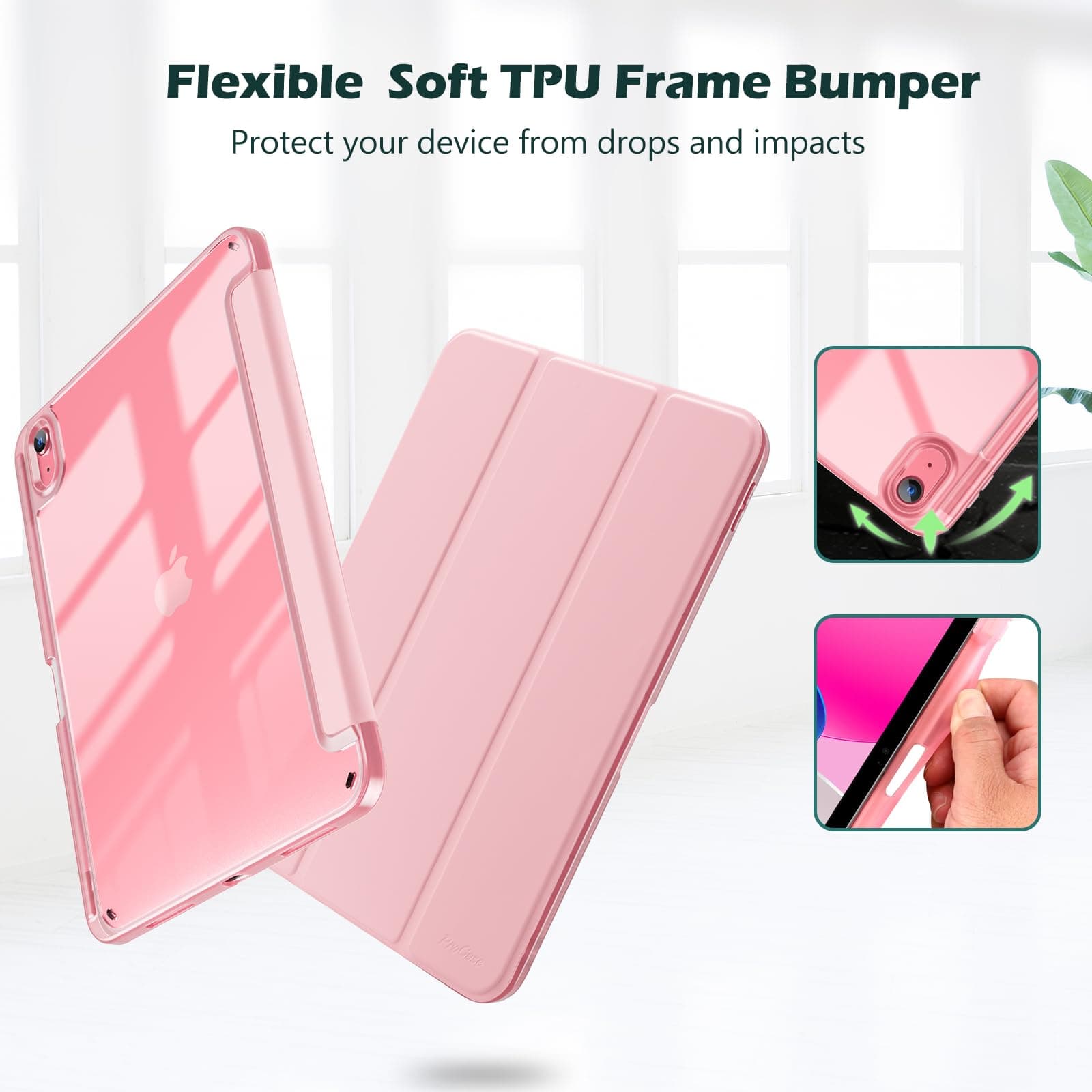 ProCase for iPad (A16) 11th Generation 11 Inch 2025/10th Generation 10.9 Inch 2022 Case with Pencil Holder, Hybrid iPad 11 10 Case with Clear Back, Supports Auto Wake/Sleep -Lightpink thumbnail 5