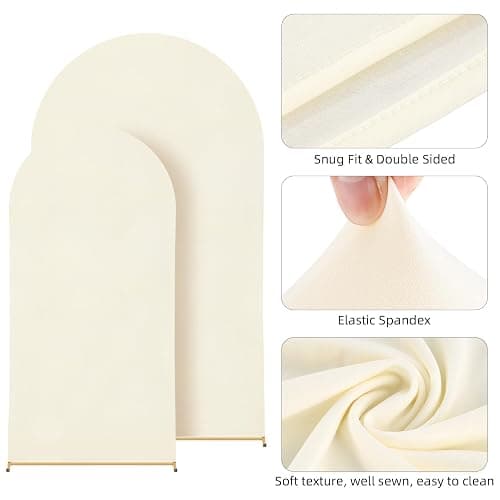 Fuloon Wedding Arch Cover 7.2FT, 6FT, Elastic Party Arch Cover Round Top Backdrop Stand Covers for Wedding Birthday Party Baby Shower Banquet Decoration Ivory - 7.2FT, 6FT - Ivory thumbnail 5
