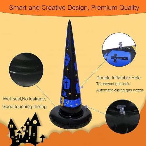Poptrend 5PK Halloween Toys Halloween Games Inflatable Witch Hat Ring Toss Game, Inflatable Ring Toss Game with Air Pump. Games Toys for Kids Adults, Halloween Decorations (Witch Hat, 5PK) thumbnail 4