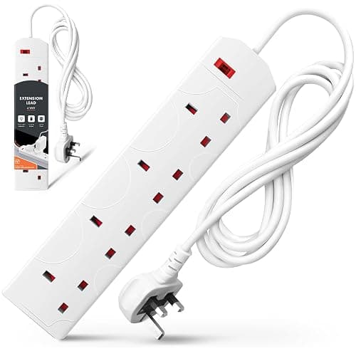 Wolf Power 4 Way Extension Lead, 2 Metre Extension Cable with UK 3 Pin Plug, Multi Socket Power Strip, Wall Mountable, Suitable for Home, Office & Appliances (White, 1 Pack) - Image 1