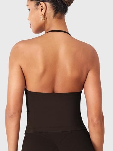 YEOREO SoftHue Impact Longline Strappy Top Women's Halter Workout Tank Tops Backless Gym Longline with Adjustable Strap thumbnail 6