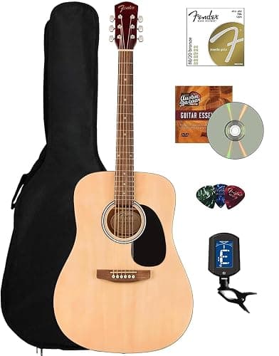 Fender Dreadnought Acoustic Guitar - Natural Bundle with Gig Bag, Tuner, Strings, Picks, Fender Play Online Lessons, and Austin Bazaar Instructional DVD - Image 1