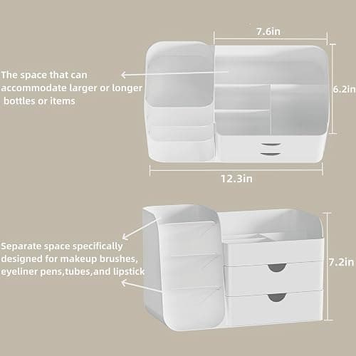 Makeup Organizer with Brush Holder for Vanity,Countertop Makeup Organizer with Drawers,Spacious Cosmetic Display Case,Perfect Storage Solution for Your Beauty Essential (Cream, Large) thumbnail 2