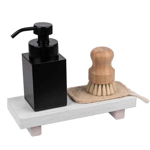 zoocatia Small Wood Tray Pedestal Stand Farmhouse Bathroom Decor Decorative Wooden Riser Kitchen Soap Dish Holder for Vanity, Counter, Sink, White thumbnail 8