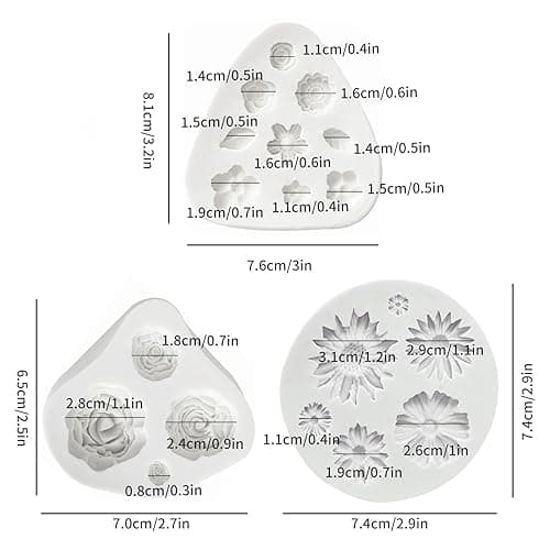 KALAIEN 3Pcs Flower Fondant Cake Mold Daisy,Rose Flower,Small Floral for Chocolate Fondant Polymer Clay Soap thumbnail 4